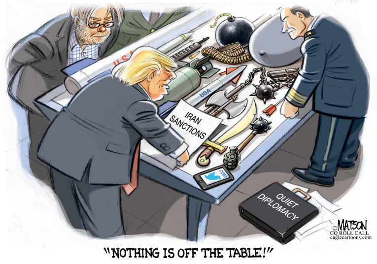 Image result for Donald Trump Iran Cartoon