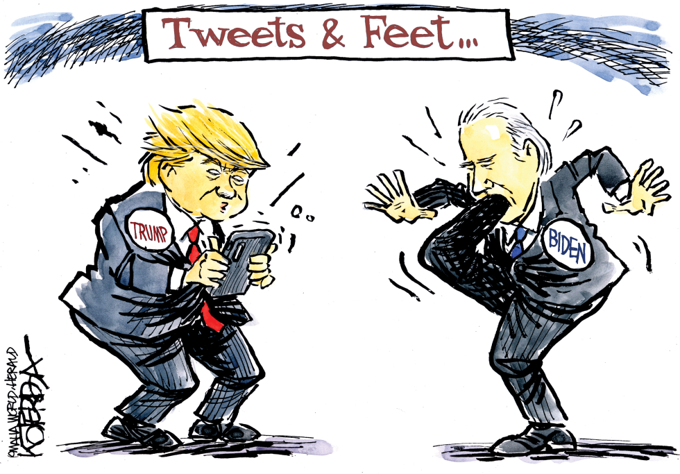 TWITTER TRUMP AND FOOT IN MOUTH BIDEN by Jeff Koterba