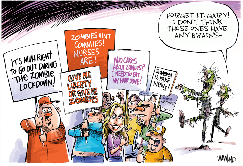 PROTESTS DEFYING SOCIAL DISTANCING ORDERS by Dave Whamond