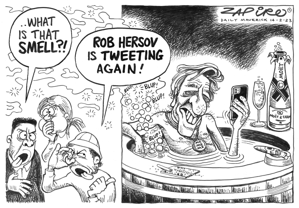 ROB HERSOV TWEETING by Zapiro