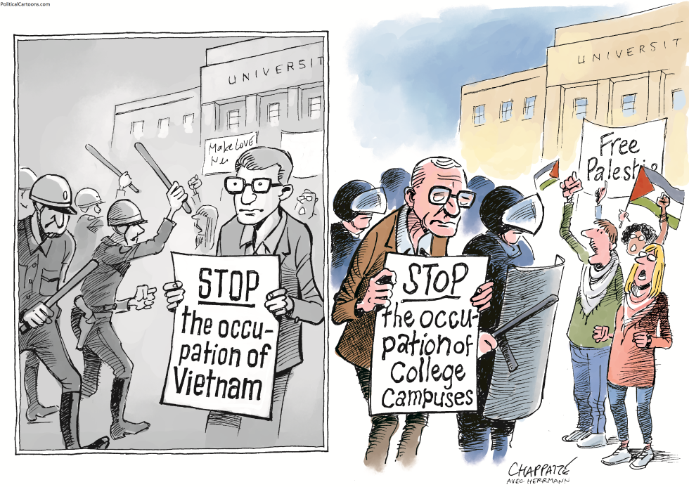STUDENT PROTESTS, PAST AND PRESENT by Patrick Chappatte