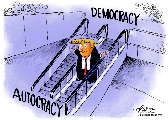 Trump Escalator Autocracy by Guy Parsons, PoliticalCartoons.com