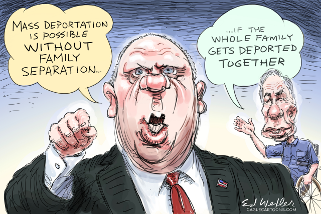 Tom Homan GregAbbott Mass Deportation by Ed Wexler, CagleCartoons.com