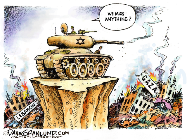 Israel views Lebanon Gaza damage by Dave Granlund, PoliticalCartoons.com