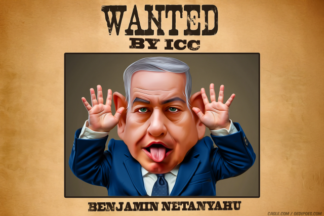 Benjamin netanyahu ICC arrest warent by Bart van Leeuwen, PoliticalCartoons.com