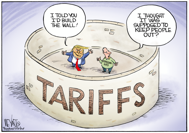 Trump Build Wall of Tariff by Christopher Weyant, The Boston Globe, MA