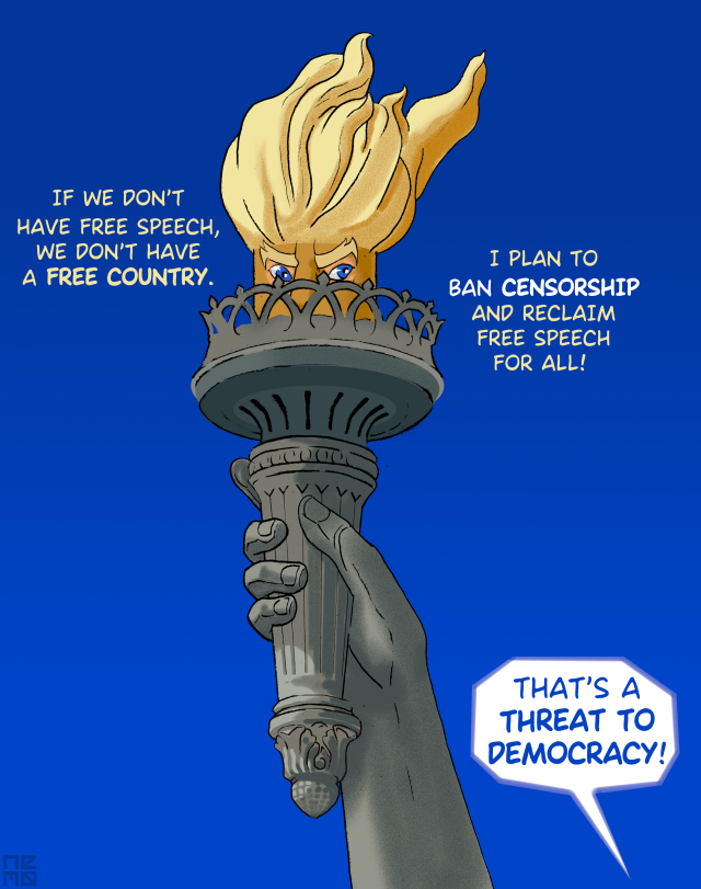 LIBERTY TRUMP FLAME by NEMØ, Politicalcartoons.com