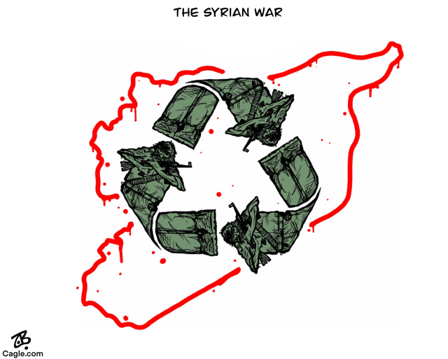 Syria Civil War Recycle Logo Map Assad by Emad Hajjaj, Alaraby Aljadeed newspaper , London