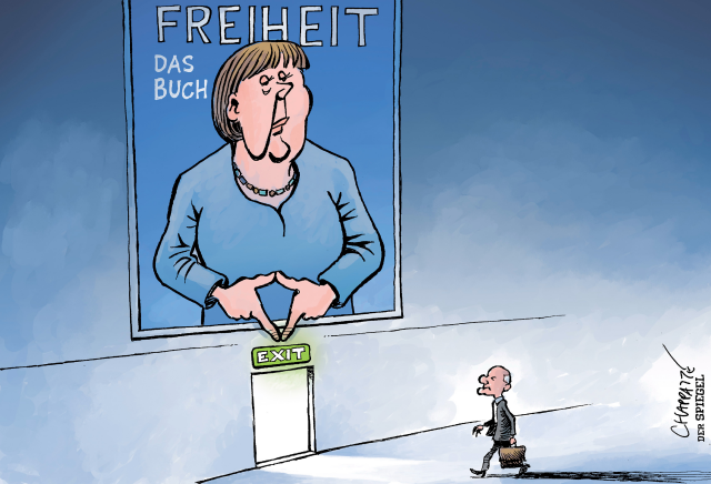 Angela Merkel is back (in bookstores) by Patrick Chappatte, Der Spiegel