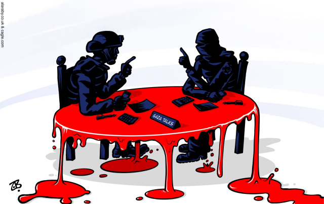 Gaza Talks Hamas Israel Cairo Negotiations Blood by Emad Hajjaj, Alaraby Aljadeed newspaper , London