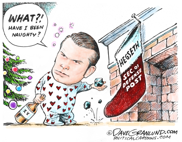 Hegseth coal in stocking by Dave Granlund, PoliticalCartoons.com