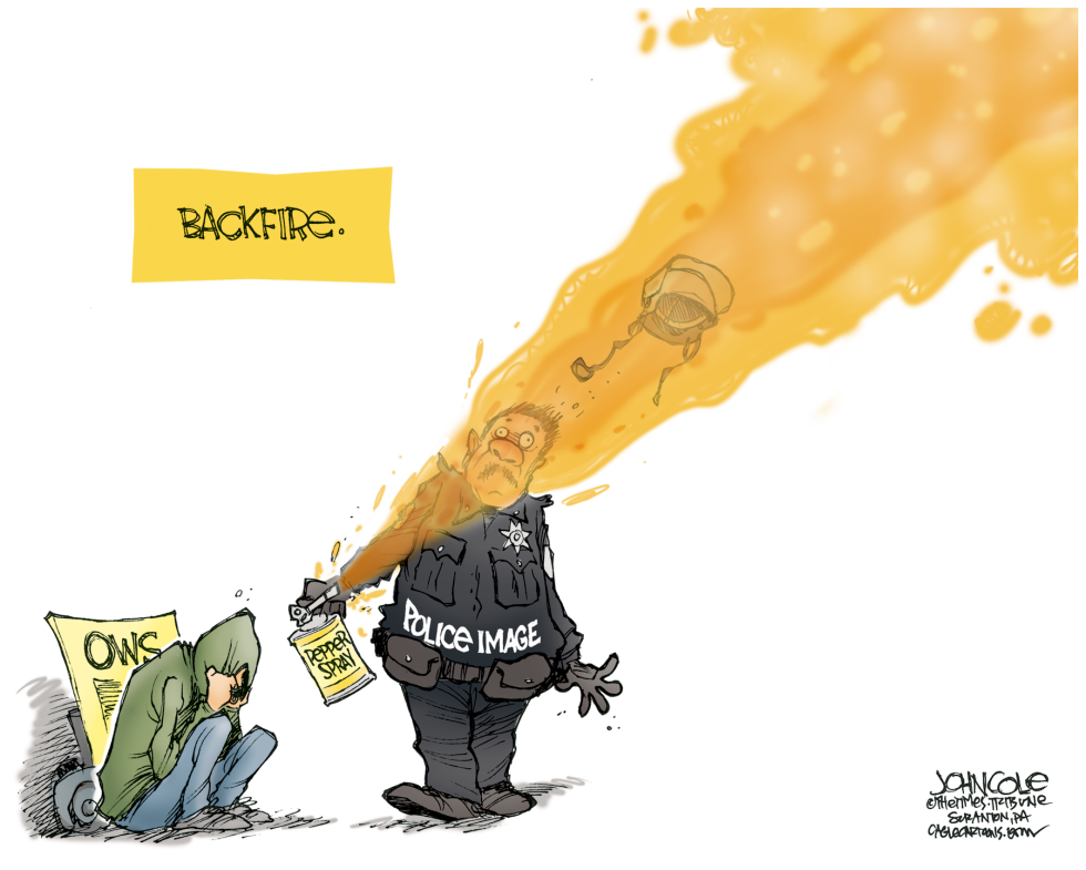 Pepper spray backfire COLOR