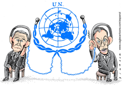 BUSH AND BLAIR EAVESDROPPING by Osmani Simanca