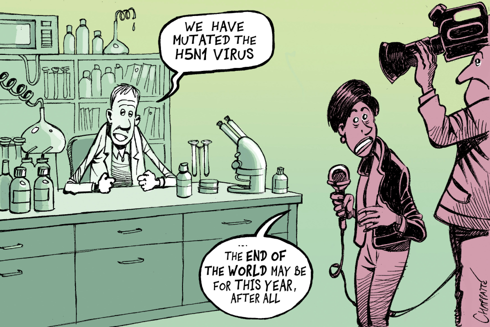 DEADLY FLU MADE AIRBORNE BY SCIENTISTS by Patrick Chappatte