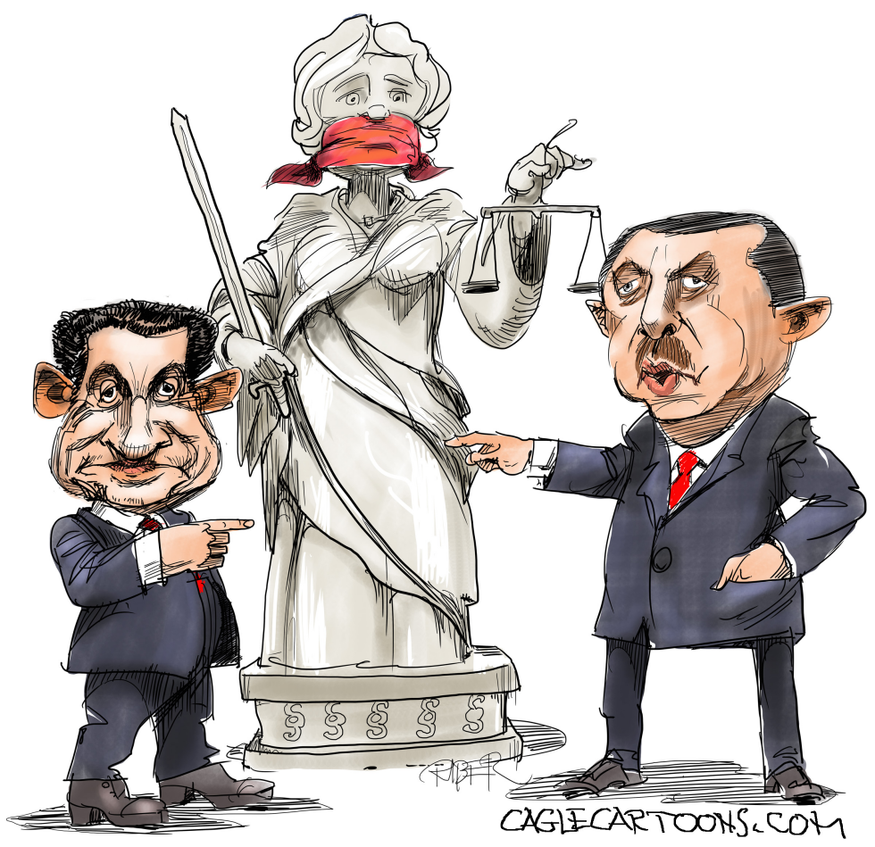  SARKOZY AND ERDOGAN IN FRONT OF  JUSTITIA by Riber Hansson