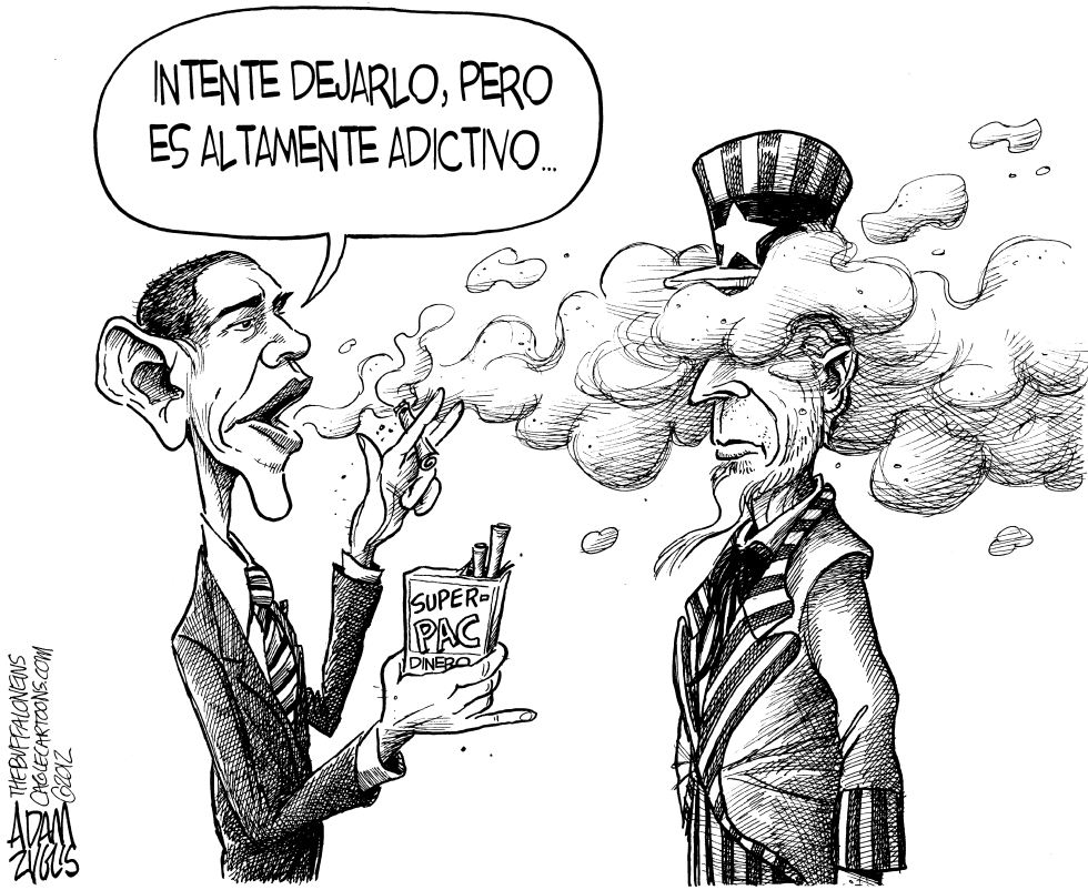  ADICCION DE OBAMA AL SUPER-PAC by Adam Zyglis