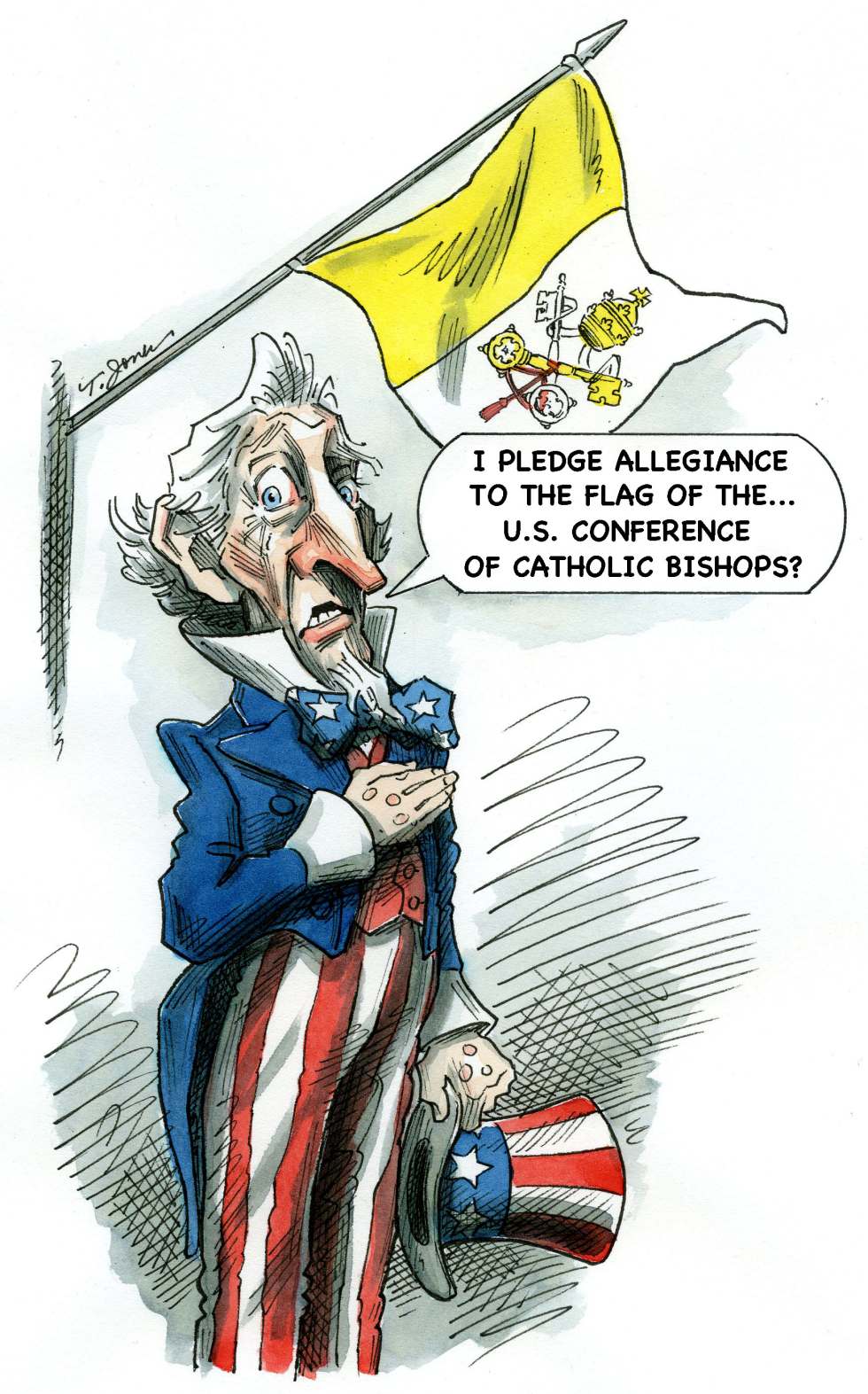 Uncle Sam ponders the Pledge - COLOR