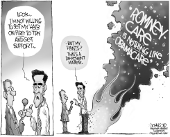 ROMNEY PANTS ON FIRE BW by John Cole