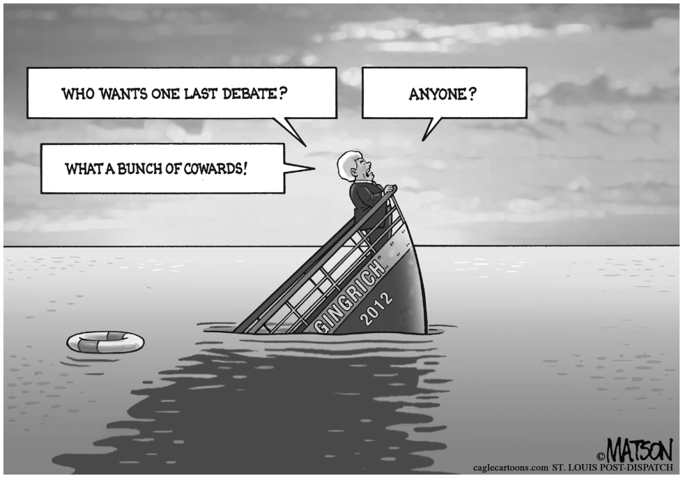  SINKING GINGRICH CALLS FOR ONE MORE DEBATE by RJ Matson