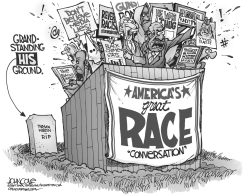 TRAYVON MARTIN GRANDSTANDING BW by John Cole