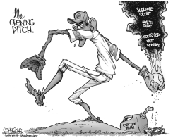OBAMA OPENING PITCH BW by John Cole