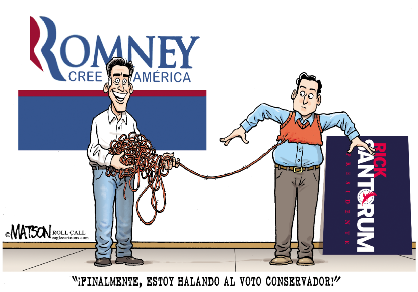 Romney hala los Votantes del Conservador Santorum