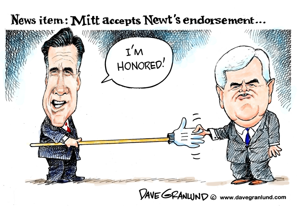  NEWT GINGRICH BACKS MITT ROMNEY by Dave Granlund