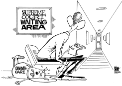 OBAMACARE WAITS, B/W by Randy Bish