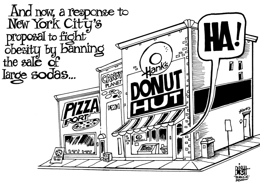 NEW YORK CITY SODA BAN, B/W