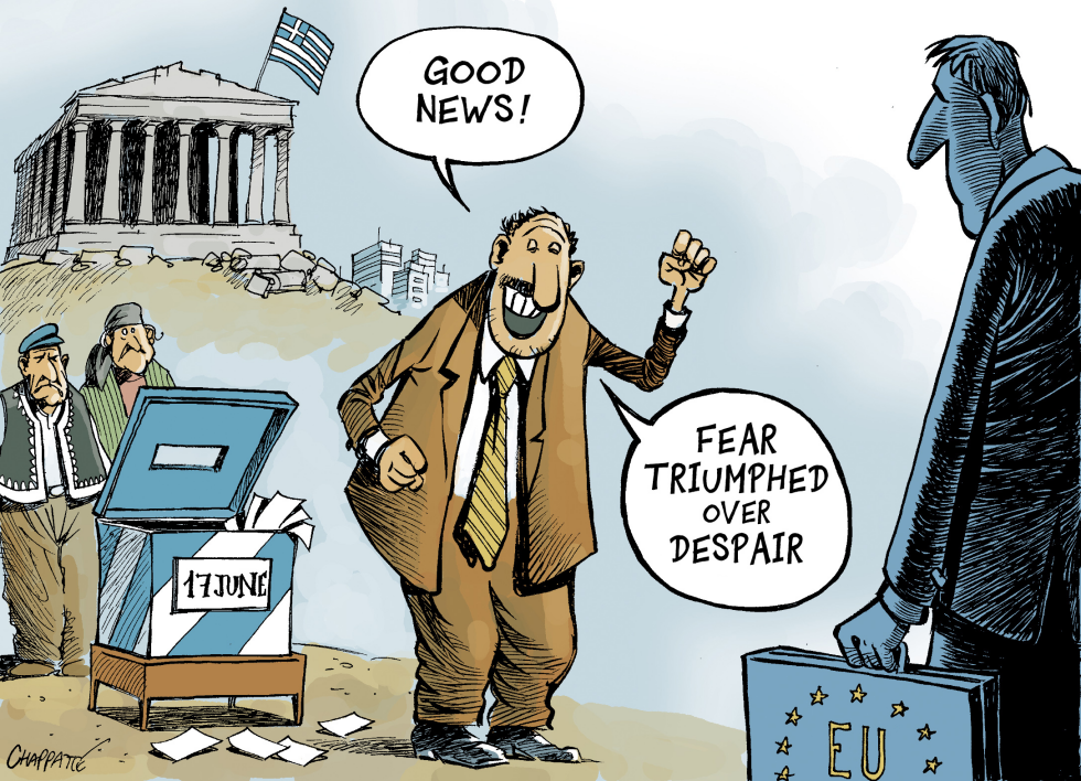  GREEKS VOTE FOR EUROPE by Patrick Chappatte