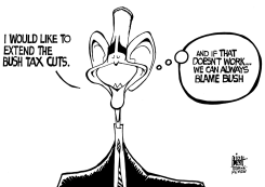 OBAMA TAX CUTS, B/W by Randy Bish