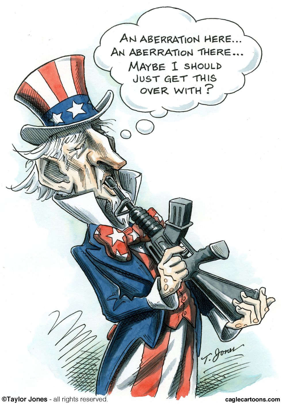 Uncle Sam ponders gun violence -COLOR