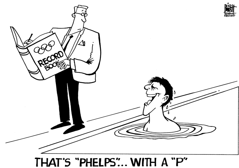 PHELPS SWIMS INTO HISTORY, B/W