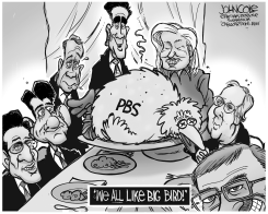 ROMNEY AND BIG BIRD BW by John Cole