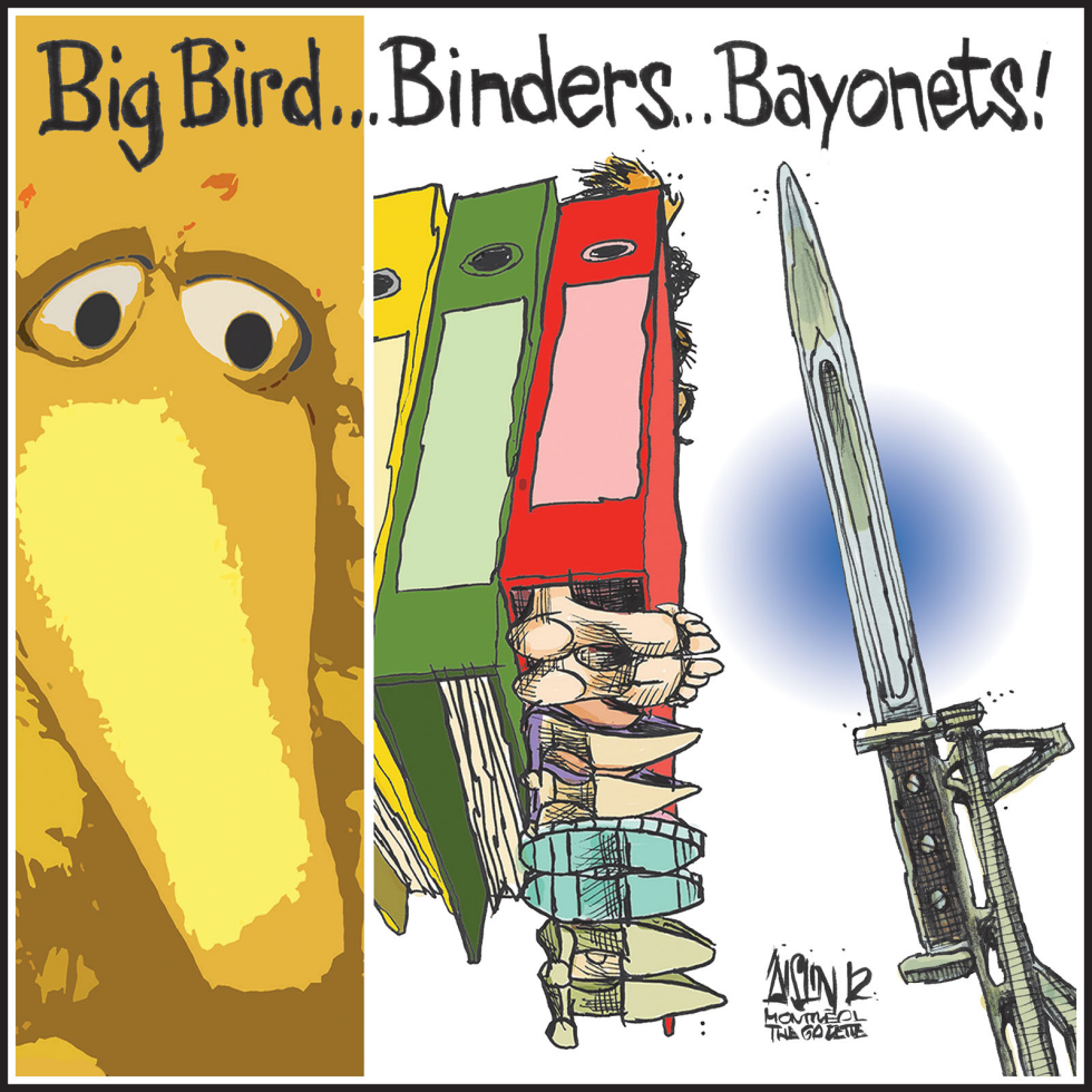 Big Bird, binders and bayonets