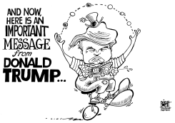 AN ANNOUNCEMENT FFROM TRUMP, B/W by Randy Bish