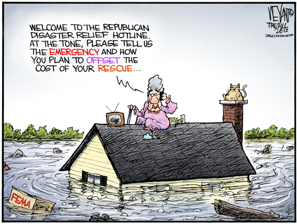 GOP ties disaster aid to cost offsets in cartoon