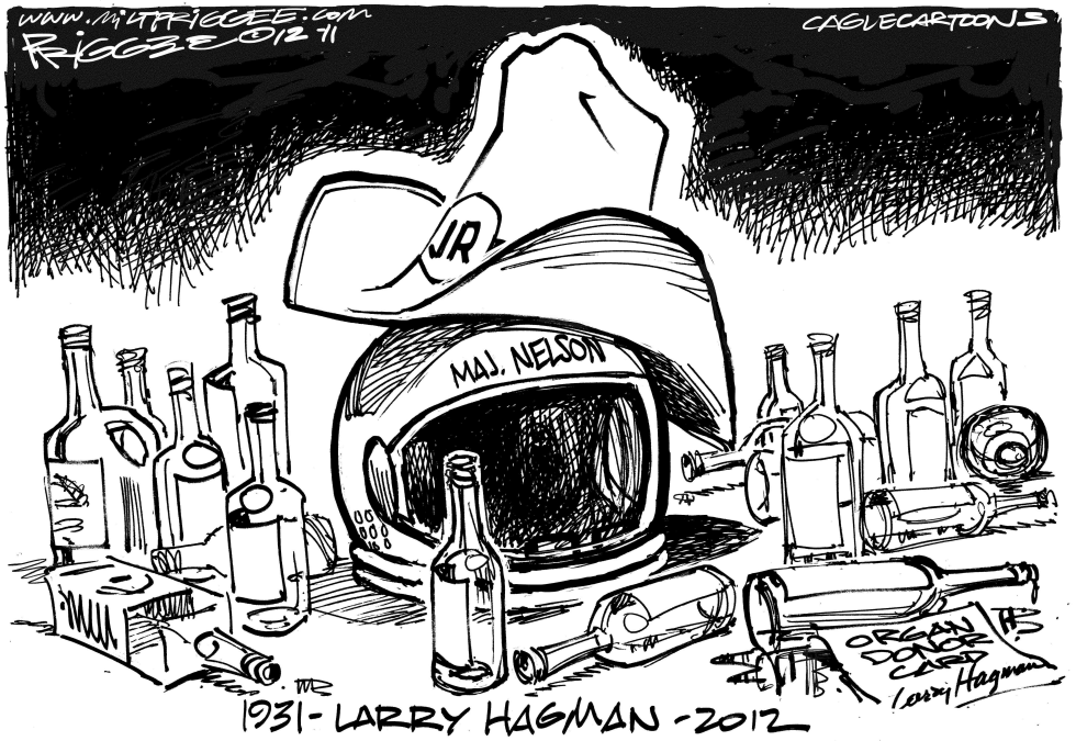  LARRY HAGMAN - RIP by Milt Priggee