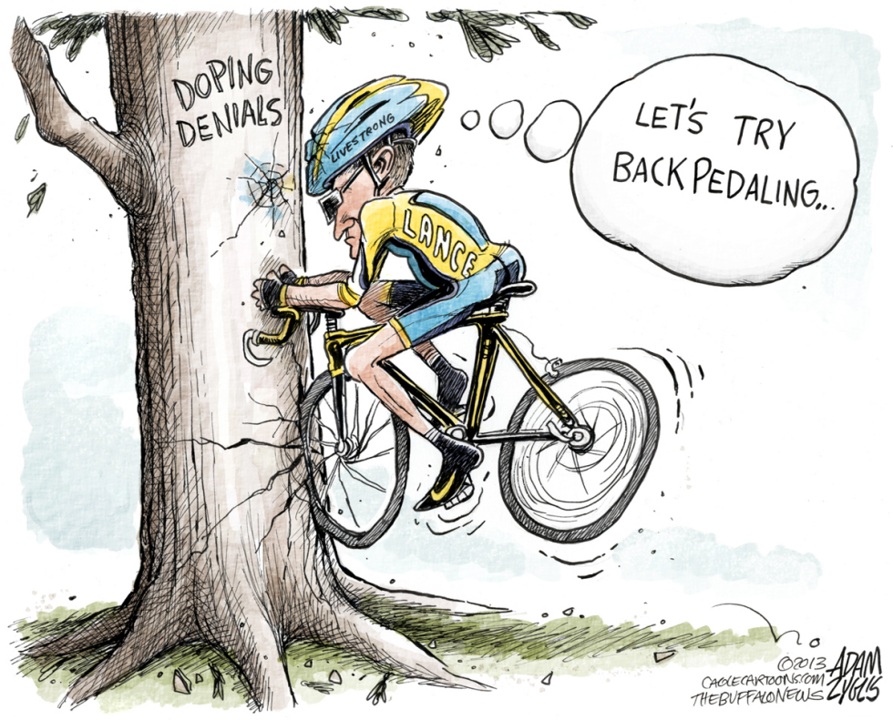  LANCE BACKPEDALING by Adam Zyglis