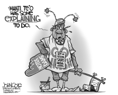 MANTI TE-O AND SPORTS MEDIA BW by John Cole