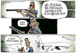 OBAMA SHOOTS by Joe Heller