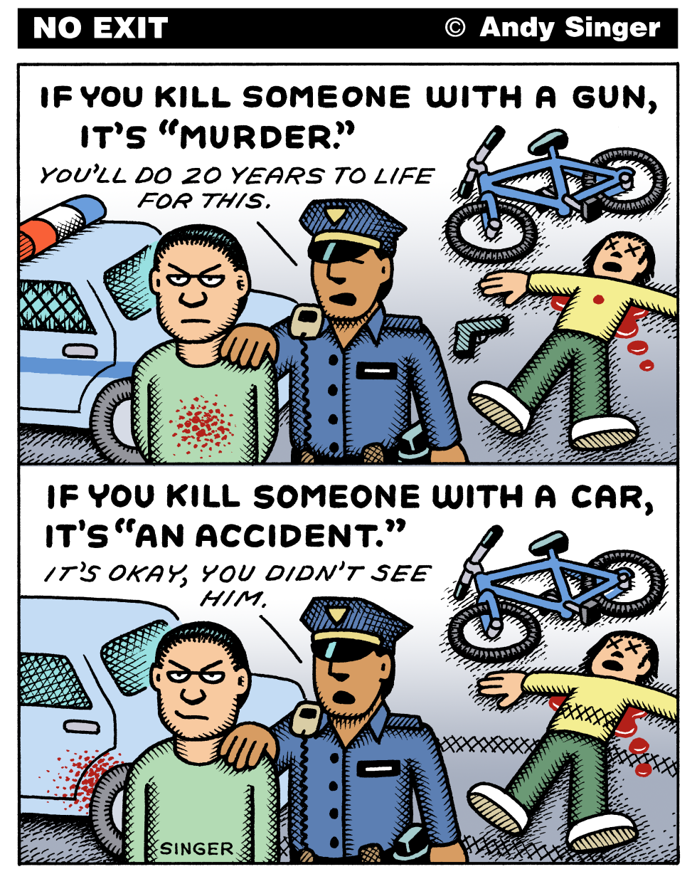 KILLING WITH GUN VERSUS CAR  VERSION by Andy Singer