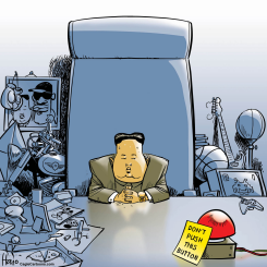 KIM JONG-UN AND THE BUTTON - by Hajo de Reijger