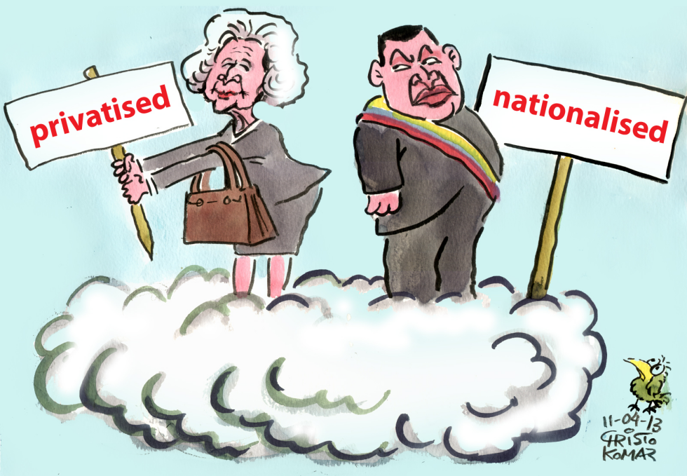  MRS THATCHER AND CHAVEZ IN HEAVEN by Christo Komarnitski