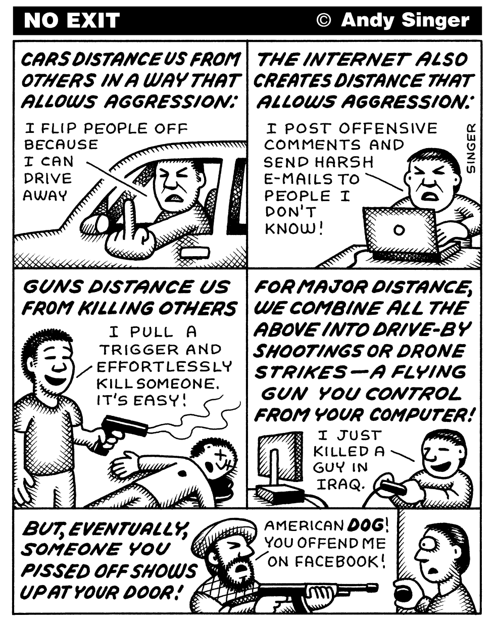CARS INTERNET GUNS CREATE DISTANCE by Andy Singer