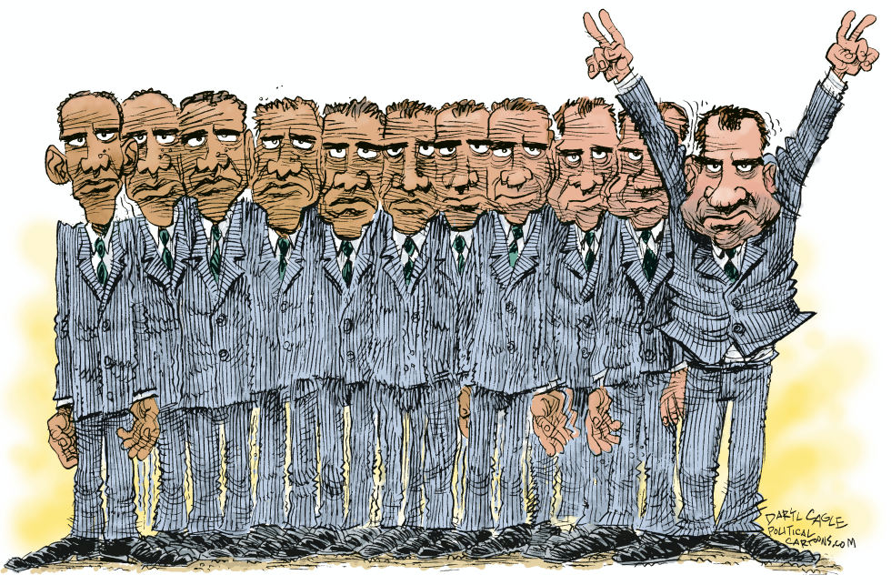  OBAMA TRANSFORMS INTO NIXON by Daryl Cagle