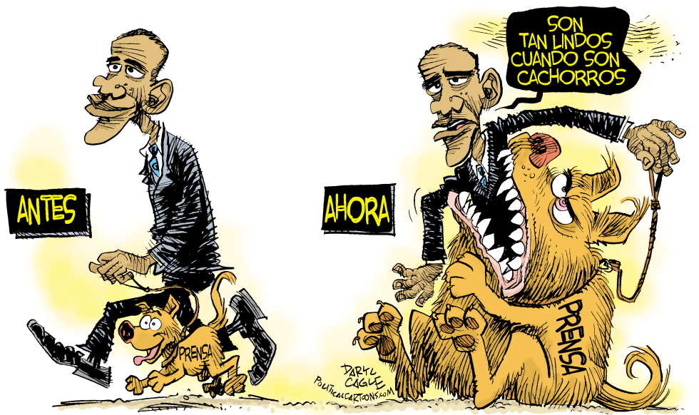  OBAMA Y LA PRENSA CACHORRO  by Daryl Cagle