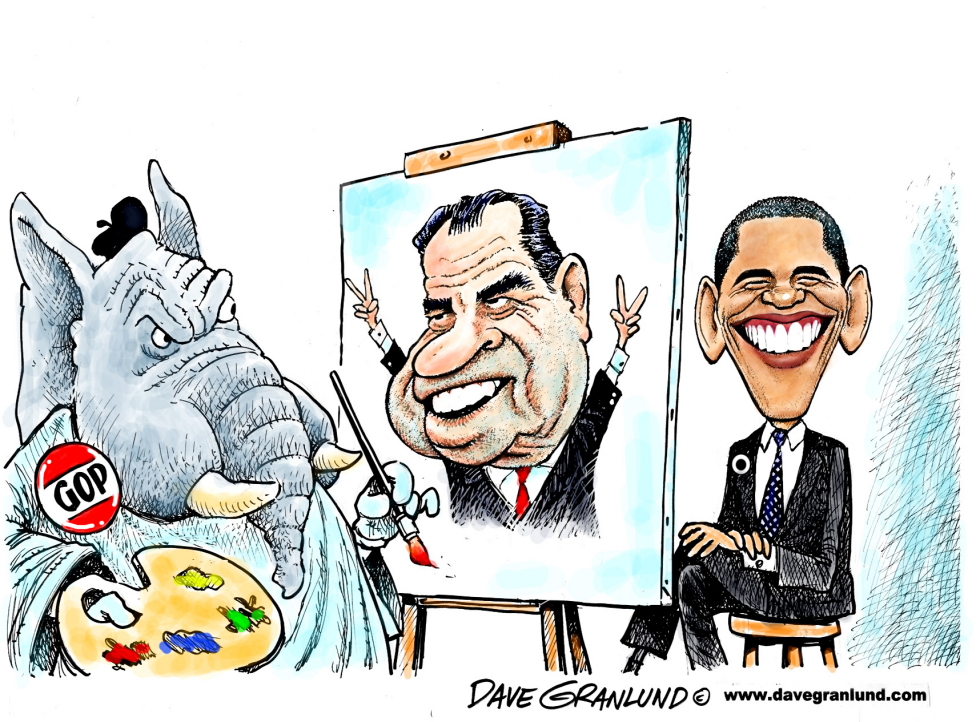  OBAMA PAINTED AS NIXON by Dave Granlund