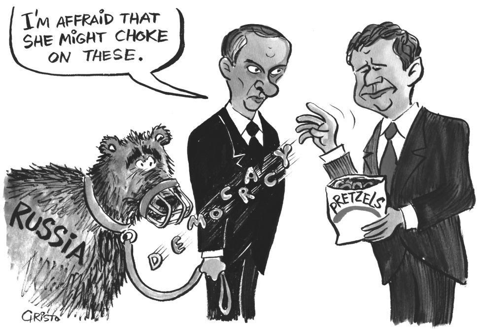 Putin and his pet - B&W