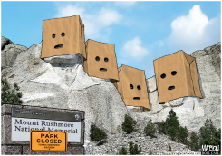 MOUNT RUSHMORE PRESIDENTS EMBARRASSED BY GOVERNMENT SHUTDOWN by R.J. Matson